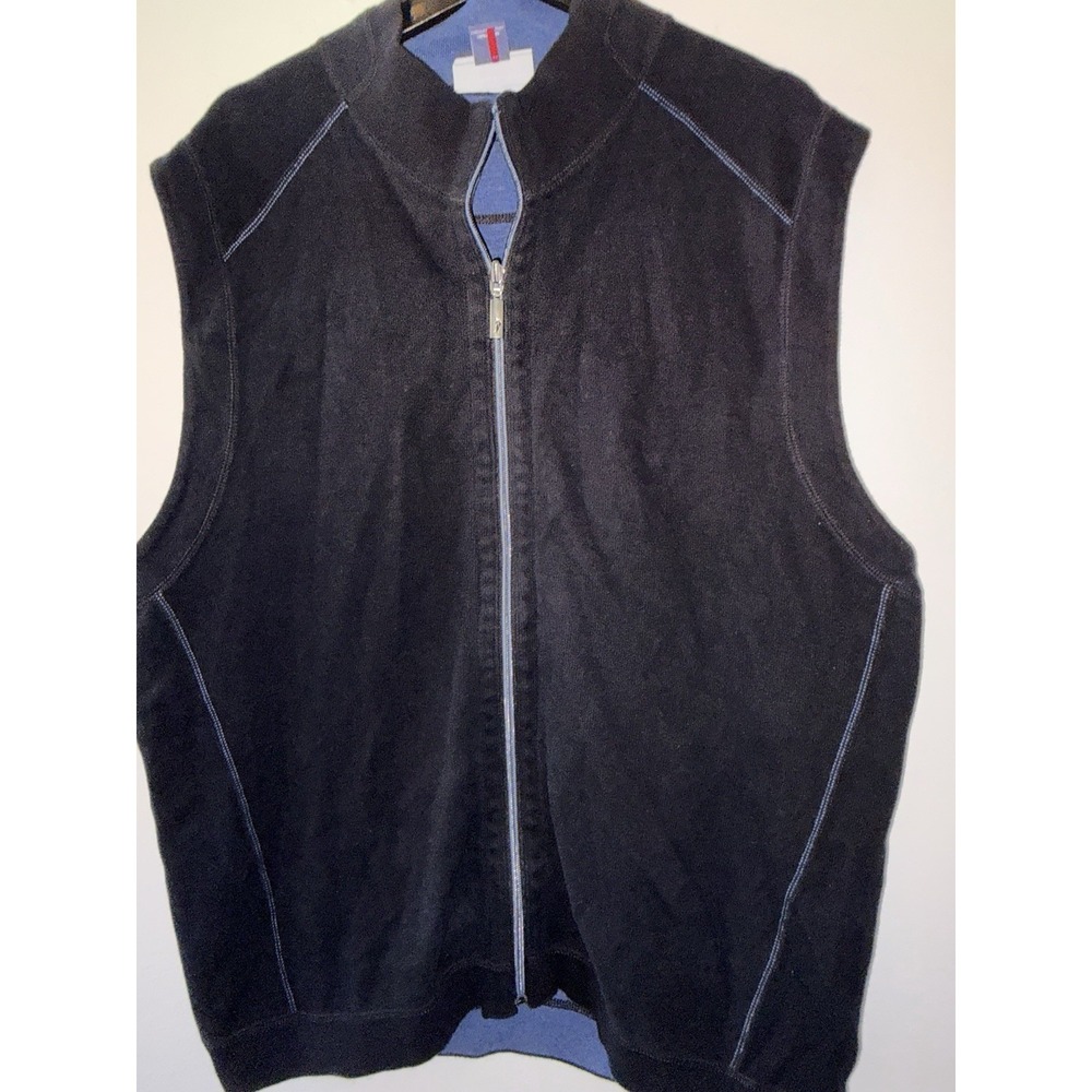 Tommy Bahama Reversible Vest Mens XL Black Blue Full Zip Marlin Logo Cotton